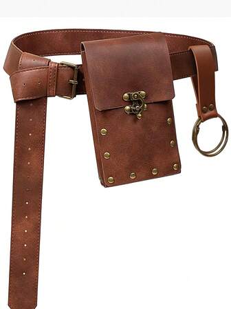 Belt Pouch Waist Bag Fanny Pack Steampunk Phone Holder Medieval Bag Leather Belt Renaissance Cosplay Costume Accessories (1-Brown), Halloween