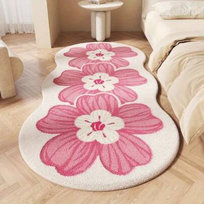 1 件仿羊毛三花图案卧室垫，适用于客厅和沙发床边地毯，春夏季家居装饰，米色和白色条纹，毛绒涤纶材料，客厅装饰地毯，卧室装饰，小地毯，地毯，家居装饰，客厅地毯，客厅小地毯，卧室地毯，客厅家居装饰，户外地毯，可水洗加厚地毯，厚地毯，毛茸茸的地毯，秋冬季地毯