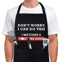 Funny Video Slogan Apron - Adjustable Chef Apron With Logo Design, Suitable For Everyone's Cooking, Perfect For BBQ, Grilling, Kitchen - Gift For Dad, Mom, YouTuber - Themed Chef Apron - màu đen - Xem 1