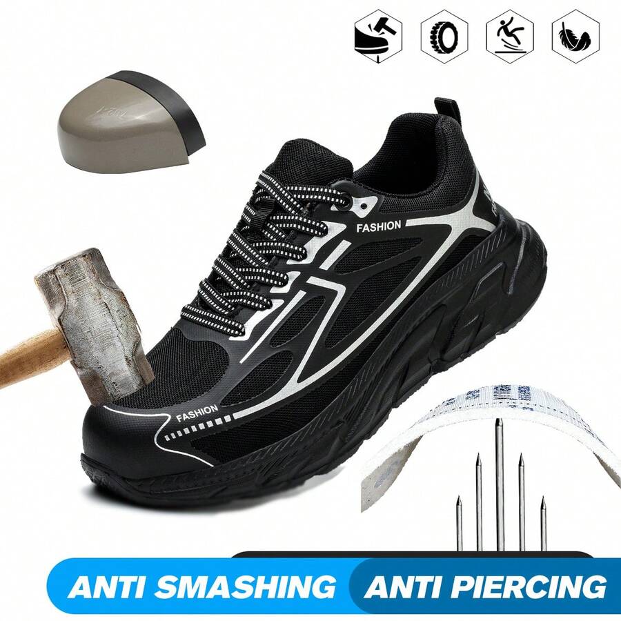Steel Toe Wide Shoes For Men Women Lightweight Sneakers Fashion Work Shoes Comfortable Breathable Toe Tennis Shoes - Grey - View 1
