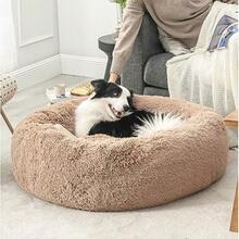 Calming Dog Beds Large Sized Dog Donut Washable Large Pet Bed 36 Inches AntiSlip Round Fluffy Plush Faux Fur Dogs Bed Fits Up To 80 Lbs Pets Camel - 36Lx36Wx10Th - View 4