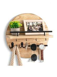 壁挂式钥匙架，带置物架和挂钩，邮件收纳架，圆形玄关钥匙架，乡村风格家居装饰 - 1 Pack - 查看 10