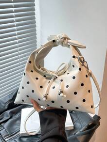 Sirith 时尚波点手提包女百搭单肩斜挎包复古蝴蝶结装饰抽绳新月包 - 彩色 - 查看 9