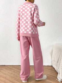 Conjunto  Liso    Casual    Trenzado  Canalé    Casa - Rosa - Ver 3