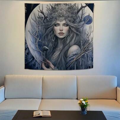 1 pièce Tapisserie murale de la déesse lunaire et de la pleine lune, art mural de la déesse, décoration design lunaire, connexion spirituelle, cadeau pour les amateurs de lune, art de la déesse lunaire