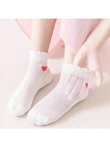3/5/8 双女孩喜爱的中筒袜，女孩短袜，可爱的粉色心形组合，适合所有季节和日常生活，学校袜，派对袜，礼物袜，新年袜 - 彩色 - 查看 7