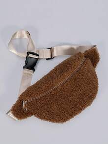 1PC New Autumn/Winter Fuzzy Waist Bag,Soft Sherpa Fabric Adjustable Strap Design - Women's Pouch For Daily, Shopping, Campus & Casual Outings - Multicolor - View 5