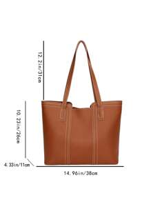 Fashionable & Versatile Simple Stitching Tote Bag - Brown - View 3