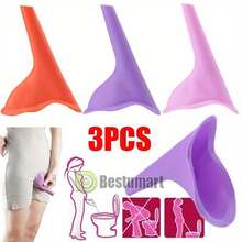 [Reusable Urinal] 3pcs Reusable Silicone Portable Urinal For Women | Leak-Proof, Foldable & Hygienic Design For Camping, Hiking, Travel - Long Spout, Toiletry Travel Bag (Purple, Orange, Pink) - 顏色隨機(3件) - 查看 1
