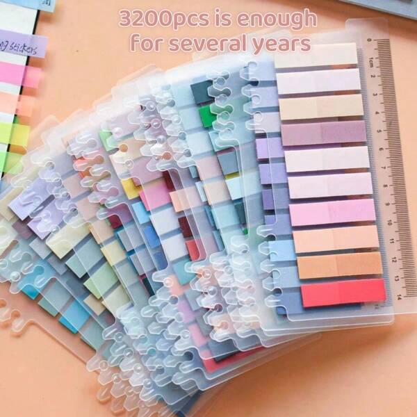 3200pcs/1600pcs/800pcs/200pcs, Morandi Color Adhesive Label, Index Sticker, Stickers Autocollants, Page Marking, Morandi Color Semi Transparent Writable Bookmarks And Reusable Bookmark Labels, Beautiful Ribbon Index Labels, European And American Retro Fluorescent PET Transparent Self-Adhesive Notes, Encoded Adhesive Labels
