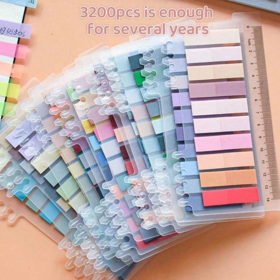 3200pcs/1600pcs/800pcs/200pcs, Morandi Color Adhesive Label, Index Sticker, Stickers Autocollants, Page Marking, Morandi Color Semi Transparent Writable Bookmarks And Reusable Bookmark Labels, Beautiful Ribbon Index Labels, European And American Retro Fluorescent PET Transparent Self-Adhesive Notes, Encoded Adhesive Labels