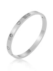 1 件时尚银色不锈钢心形手链套装，铜人造氧化锆心形手链和合金玻璃心形手链首饰套装，适合女性日常佩戴，夏季珠宝，防水海滩度假配饰 - 銀色 - 查看 7