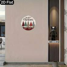 87-Inch Round Wooden Welcome Sign, With Checkered Border And Holiday Tree - Bohemian Style Hanging Decor, Suitable For Front Door, Porch Or Indoor Wall - Durable Wood Grain Design, No Electricity Needed, Holiday Home Decor, Decorations, Home Decor, Porch Decor, Farmhouse Style