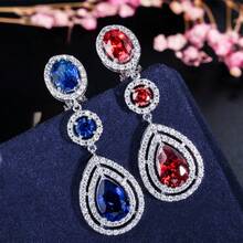 A Pair Of Fashionable High-End Rhinestone Earrings, Elegant Ladies' Banquet Earrings, Party Jewelry, Suitable Jewelry Gifts - Màu xanh lam - Xem 3
