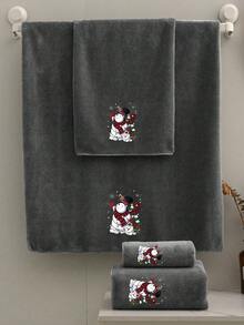 Christmas Bath Towel Set (1pc/2pcs) - Extra Large, Super Soft Microfiber Towels With Santa/Snowman/Elf Print, Quick Dry & Highly Absorbent, Festive Guest Towels, Perfect Christmas Gift For Family, Home Decor (34*75cm&40x80cm & 70x140cm&90*170cm) - Dark Grey - View 3