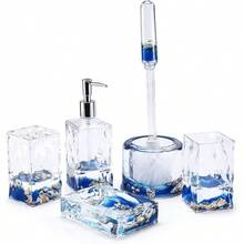 Juego de 5 piezas de accesorios de tocador de baño con movimiento flotante 3D de acrílico líquido con diseño de concha - Caparazón - Ver 1