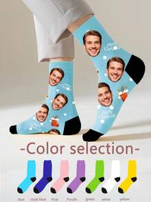 1 Pair Of Custom Christmas Socks, Custom Printed Christmas Socks, Personalized Smiling Face Socks, Custom Picture New Year Socks, Father's Day Gifts, Best Friend Gifts, Anniversary Gifts, Valentine's Day Gifts, Birthday Gifts, Wedding Gifts, Mother's Day Gifts, Mom/Dad Gifts, Girlfriend/Boyfriend Gifts, Her/His Gifts