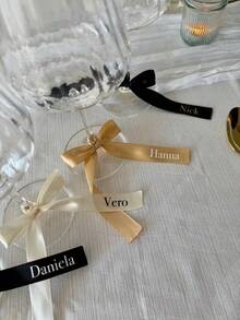 Customized Personalized Wine Glass Ribbon, Customized Wedding Champagne Flute Bow Personalized Satin Ribbon Name, Beverage Name Tag, Name Place Card, Personalized Satin Ribbon Bow (With Name) Wedding Table Decor Ribbon - Multicolor - View 6