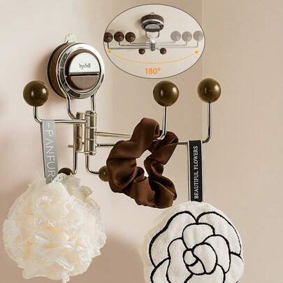 1 خطاف من الفولاذ المقاوم للصدأ غير مثقوب بكوب شفاط، خطاف دوار متعدد الوظائف بزاوية 180 درجة، مناسب للحمام والغرفة والمطبخ وغيرها، إكسسوارات الحمام والمطبخ