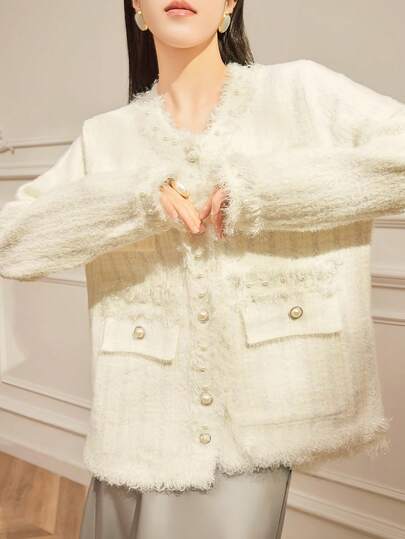 秋冬女式休闲针织开衫柔软长袖优雅别致毛衣夹克女式时尚外套复古派对外套秋季上衣