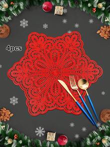 1/4/6pcs Christmas Lace Snowflake PVC Gold Foil Placemats, Christmas Hotel Restaurant Decor Heat Insulation Non-Slip Table Mats, Suitable For Wedding Party, Valentine's Day, Holiday Celebration, Picnic, Birthday Banquet Table Decoration