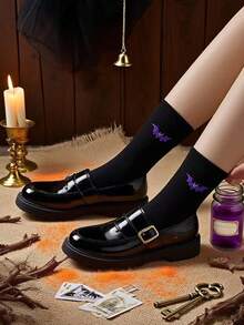 1/3/5/10/15/20 pares de calcetines con temática de Halloween, calcetines unisex con diseño de murciélagos para fiestas de Halloween, calcetines de media pantorrilla que absorben la humedad - Negro - Ver 5