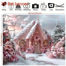 1 件 2D 平面圣诞横幅背景，粉色魔法仙女屋，圣诞树，白云，粉色元素 - 1個 - 查看 2