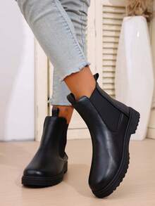 بوت الكاحل تشيلسي المسطحة للنساء في فصل الخريف/الشتاء، بوت كاجوال عصرية ذات لون أحادي أنيقة، بوت جديدة لموسم الخريف للنساء