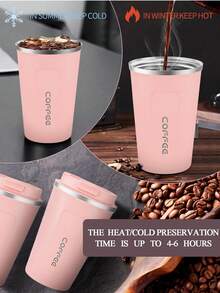 1 قطعة كوب قهوة محمول من الفولاذ المقاوم للصدأ بسعة 510 مل (17.2 أونصة) ، مصمم بطبقة مزدوجة ، كوب قهوة للسفر مع مؤشر درجة الحرارة وغطاء مانع للتسرب ، قابل لإعادة الاستخدام ومقاوم للتسرب ، مناسب للاستخدام في الخارج والسيارة والمكتب والدراسة والمنزل كمشروب ساخن أو بارد - متعدد الألوان - مشاهدة 4