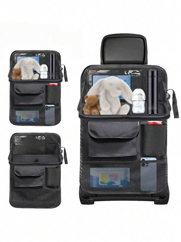 1 件座椅后置汽车收纳袋 - 带餐桌的汽车储物袋 | 带可折叠桌板的汽车座椅靠背保护垫 | 车载收纳袋和旅行饮料平板电脑旅行配件