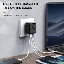1pc Universal Travel Power Adapter, Travel Universal Plug, 3USB+1Type-C Ports, 110V-240V Input, Power Adapter Computer Accessories, US/EU/UK/AU Plugs, Surge Protection, Suitable For Over 170 Countries/Regions, Essential For Business Trip And Travel, For Computer, Tablet, Laptop