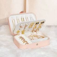 1pc PU Jewelry Storage Box, Portable Travel Jewelry Organizer, Vanity Storage Container, Multi-Compartment Travel Jewelry Display Box, Storage Gift Box, Display Box, Simple Flip Cover, Large Capacity, Suitable For Storing Rings, Necklaces, Earrings, Watches, Lipsticks And Other Accessories, Bedroom Accessories, Outdoor Travel Supplies, -Button Closure, Beautiful International Style, Suitable For Travel And Home, Ideal Gift For Girls