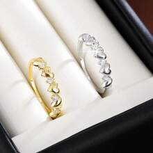 1pc Petite Heart Arrangement Design Cubic Zirconia Inlaid Women's Ring - Multicolor - View 2