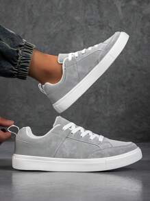 男士运动鞋、男士休闲鞋、时尚个性街头学生帅气鞋、系带男鞋、男士板鞋 - 淺灰色 - 查看 3