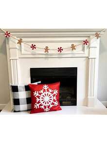 55 Pieces/Set Christmas Gingerbread Man Banner, Gingerbread Man Candy Wooden Bead Garland, Christmas Gingerbread Man Decoration Banner, Fireplace Christmas Decoration Garland, Suitable For Hanging In Courtyards, Gardens, And Pull Flags For Christmas And New Year Parties.