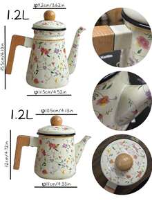 1set 1.2L Vintage Floral Enamel Teapot, Coffee Pot, Handmade Tea Pot, Household Boiling Water Enamel Pot, Tabletop Decor Enamel Pot, Enamel Pot As Gift For Friends And Elders, Kitchen Direct Heating Enamel Pot - Multicolor - View 8