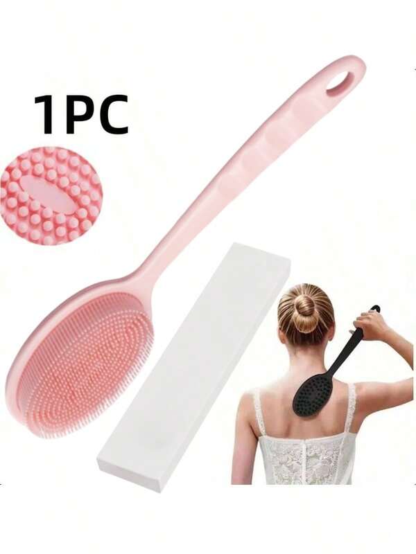 1 Peça/2 Peças Conjunto de Escovas Corporais de Cabo Curto, Escova de Silicone para Costas no Chuveiro, Dupla Face Esfoliante e de Massagem, Cerdas Macias, Espuma Abundante - Design Fácil de Limpar e Secar, Sem Fragrância, Sem Bateria Necessária