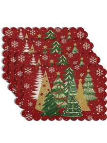 2pcs/4pcs Creative Christmas Party Linen Insulated Mat With Wavy Edge Non-Slip 12*18 Inch Heat Resistant For Christmas Holiday Farmhouse Family Gathering And Party Decoration Placemat