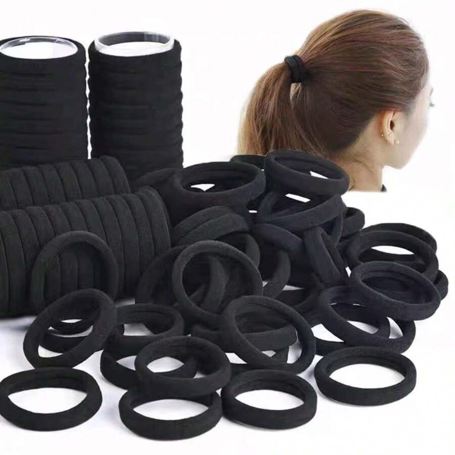 50PCS Black High - Elastic Hair Ties, Minimalist & Practical Hair Elastics That Don't Harm Hair, Basic Hair Ropes For Daily Hair Tying