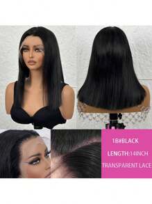 13x4 蕾丝前直发短波波头假发，真人发混纺，180% 密度，巴西原生直发波波头假发，适合，无胶自然发际线，波波头混纺假发，预先拔毛，带婴儿发，30 英寸长，自然色（14 英寸）