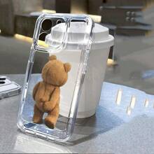 1 pieza Funda de teléfono protectora anti-caída transparente con diseño de oso de estilo Ins, compatible con Apple 17 15 Pro Max 14 Plus 13 12 11 XS XR X 7 y Series S21/S22/S23/S24/S25/A71/A51/A55, diseño de moda de marco completo, elegante, con recortes precisos, resistente al agua, a los golpes y a los arañazos