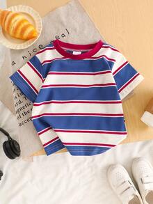 Baby Summer Striped Short Sleeve T-Shirt, Highly Elastic Soft Breathable Lightweight Tee, Cotton