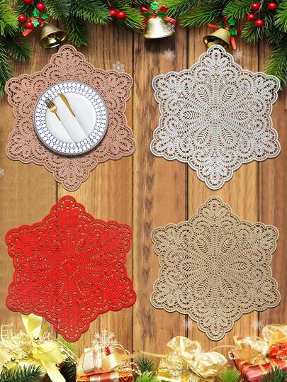 1/4/6 pezzi Tovagliette natalizie in pizzo e fiocchi di neve, con foil dorato in PVC, per decorazione tavola di hotel, ristorante, adatte per matrimoni, feste di San Valentino, celebrazioni, picnic, banchetti di compleanno, isolanti e antiscivolo