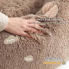 Calming Dog Beds Large Sized Dog Donut Washable Large Pet Bed 36 Inches AntiSlip Round Fluffy Plush Faux Fur Dogs Bed Fits Up To 80 Lbs Pets Camel - 36Lx36Wx10Th - View 2