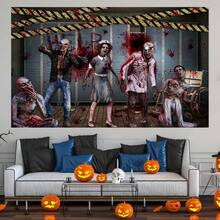 1pc Halloween Party Backdrop Banner - Scary Zombie, Bloody Handprints, Asylum Background - Multipurpose Indoor/Outdoor Decor, Photo Backdrop, Scene Setter, Halloween Party Decoration - Multicolor - View 4