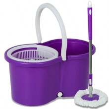 360° FLOOR MAGIC SPIN MOP BUCKET SET MICROFIBER ROTATING DRY HEADS WITH 2 HEADS - Blue - View 4