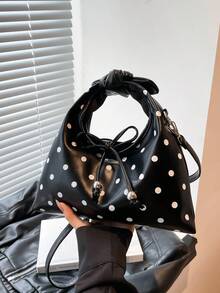 Sirith 时尚波点手提包女百搭单肩斜挎包复古蝴蝶结装饰抽绳新月包 - 彩色 - 查看 13