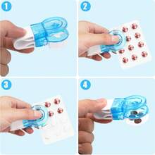 Dispensador de medicamentos de 1/2 peças, dispositivo anticontaminação para uso doméstico, removedor de comprimidos portátil para idosos, abridor de comprimidos, removedor de comprimidos com caixa de comprimidos, abridor de blister, adequado para cuidados com as unhas e pacientes com artrite (cor aleatória)