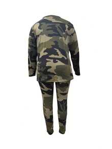 Large Size Long Sleeves And Long Pants Digital Camouflage Suit - 軍綠色 - 查看 2