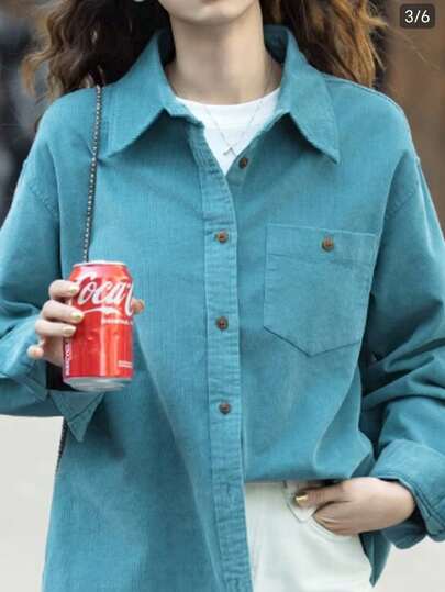 Koszula damska z długim rękawem, luźna, sztruksowa, wiosna/jesień